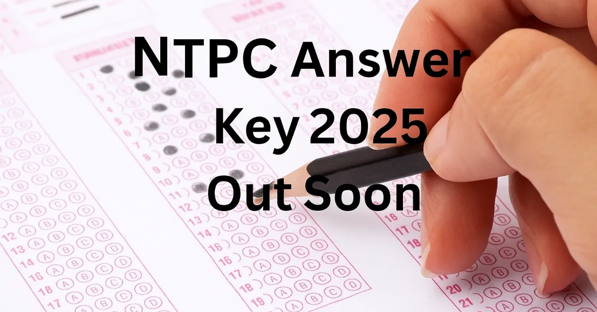 Candidates checking RRB NTPC answer key 2025 on laptop and calculating their score